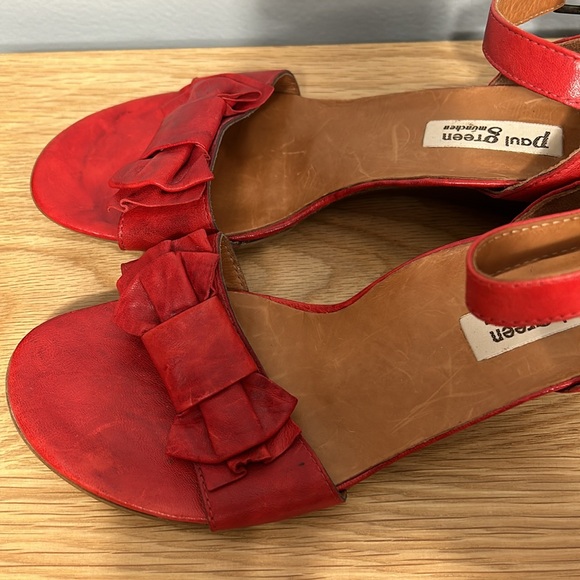 Paul Green Munchen Wedge Sandal Red Leather Big Bow Open Toe Ankle Strap US 9 - Picture 8 of 16